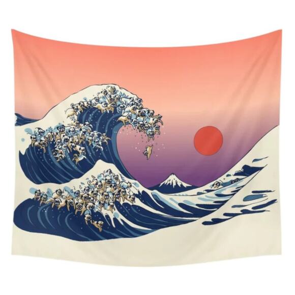 Society6 The Great Wave of Pug Wall Tapestry $45 MSRP - Picture 1 of 4